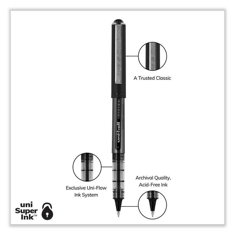 VISION Roller Ball Pen, Stick, Extra-Fine 0.5 mm, Black Ink, Gray/Black/Clear Barrel, Dozen - Image 4