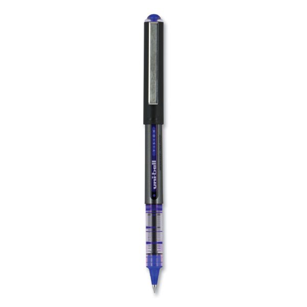 VISION Roller Ball Pen, Stick, Extra-Fine 0.5 mm, Blue Ink, Gray/Blue/Clear Barrel, Dozen - Image 2