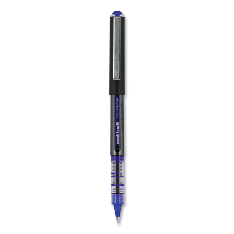 VISION Roller Ball Pen, Stick, Extra-Fine 0.5 mm, Blue Ink, Gray/Blue/Clear Barrel, Dozen - Image 2