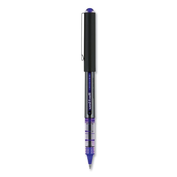 VISION Roller Ball Pen, Stick, Extra-Fine 0.5 mm, Blue Ink, Gray/Blue/Clear Barrel, Dozen - Image 3