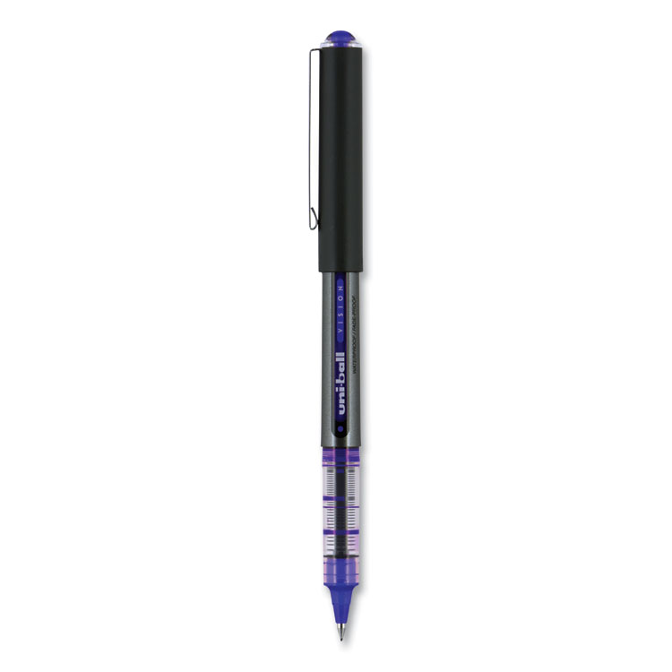 VISION Roller Ball Pen, Stick, Extra-Fine 0.5 mm, Blue Ink, Gray/Blue/Clear Barrel, Dozen - Image 3