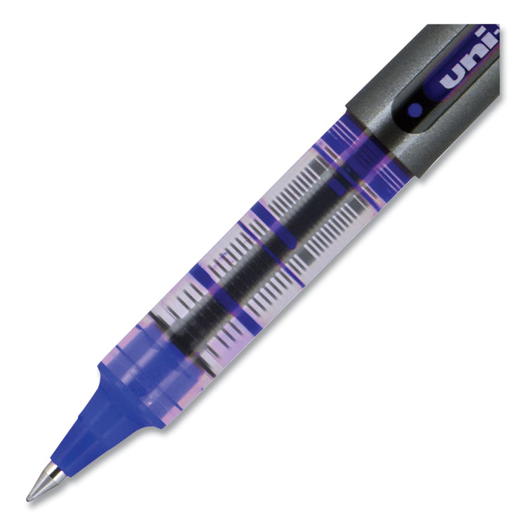 VISION Roller Ball Pen, Stick, Extra-Fine 0.5 mm, Blue Ink, Gray/Blue/Clear Barrel, Dozen - Image 4