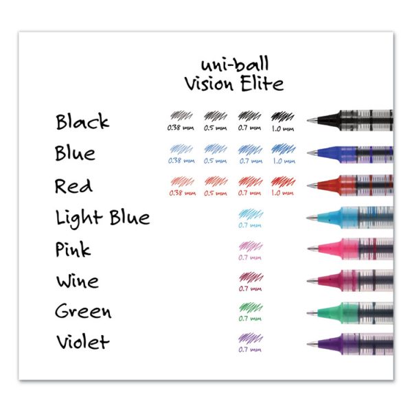 VISION Roller Ball Pen, Stick, Extra-Fine 0.5 mm, Blue Ink, Gray/Blue/Clear Barrel, Dozen - Image 7
