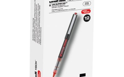 VISION Roller Ball Pen, Stick, Extra-Fine 0.5 mm, Red Ink, Gray/Red Barrel, Dozen