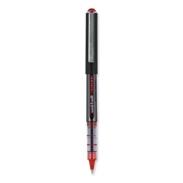 VISION Roller Ball Pen, Stick, Extra-Fine 0.5 mm, Red Ink, Gray/Red Barrel, Dozen - Image 2