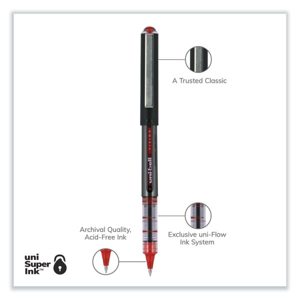 VISION Roller Ball Pen, Stick, Extra-Fine 0.5 mm, Red Ink, Gray/Red Barrel, Dozen - Image 4