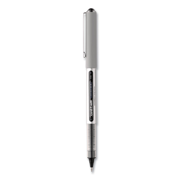 VISION Roller Ball Pen, Stick, Fine 0.7 mm, Black Ink, Silver/Black/Clear Barrel, Dozen - Image 2