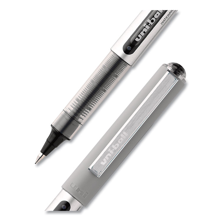 VISION Roller Ball Pen, Stick, Fine 0.7 mm, Black Ink, Silver/Black/Clear Barrel, Dozen - Image 5