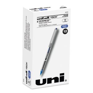 VISION Roller Ball Pen, Stick, Fine 0.7 mm, Blue Ink, Silver/Blue/Clear Barrel, Dozen
