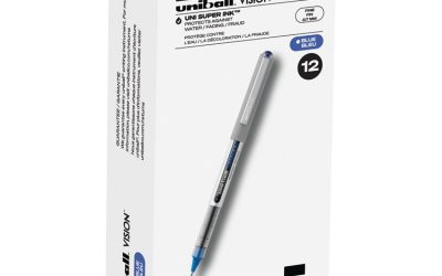 VISION Roller Ball Pen, Stick, Fine 0.7 mm, Blue Ink, Silver/Blue/Clear Barrel, Dozen