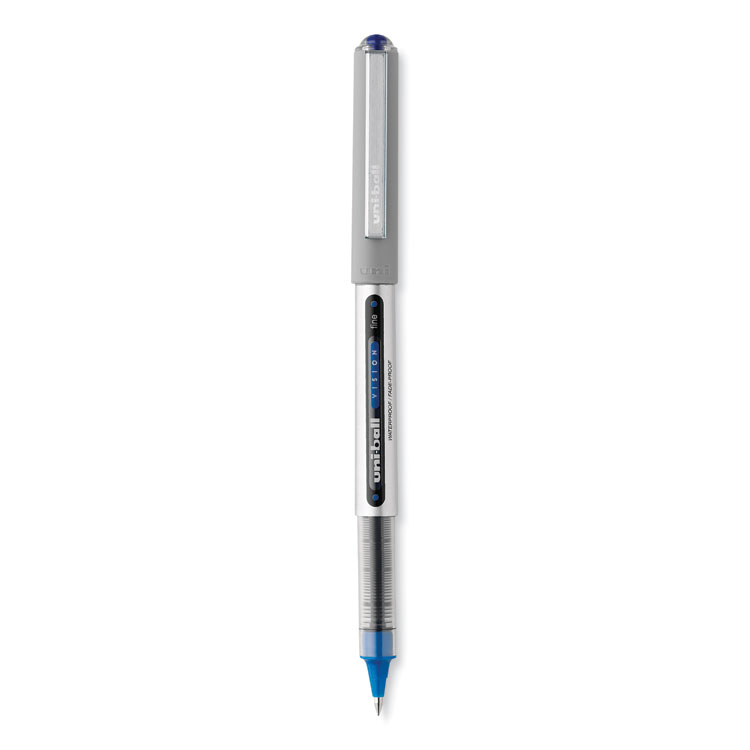 VISION Roller Ball Pen, Stick, Fine 0.7 mm, Blue Ink, Silver/Blue/Clear Barrel, Dozen - Image 2