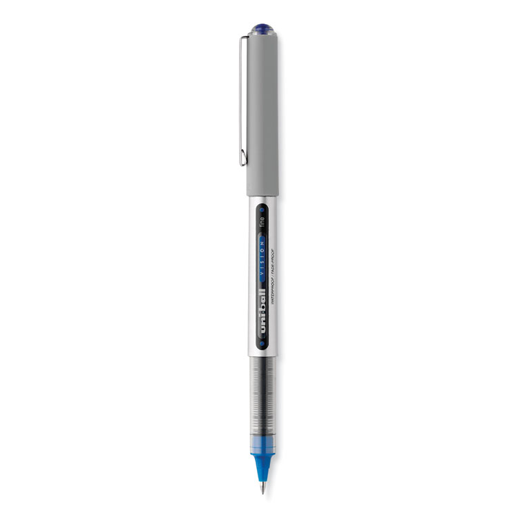 VISION Roller Ball Pen, Stick, Fine 0.7 mm, Blue Ink, Silver/Blue/Clear Barrel, Dozen - Image 3