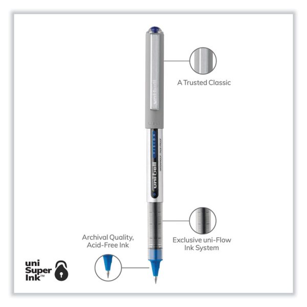 VISION Roller Ball Pen, Stick, Fine 0.7 mm, Blue Ink, Silver/Blue/Clear Barrel, Dozen - Image 4