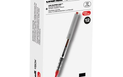 VISION Roller Ball Pen, Stick, Fine 0.7 mm, Red Ink, Silver/Red/Clear Barrel, Dozen