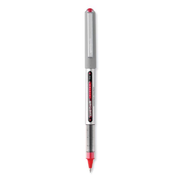 VISION Roller Ball Pen, Stick, Fine 0.7 mm, Red Ink, Silver/Red/Clear Barrel, Dozen - Image 2