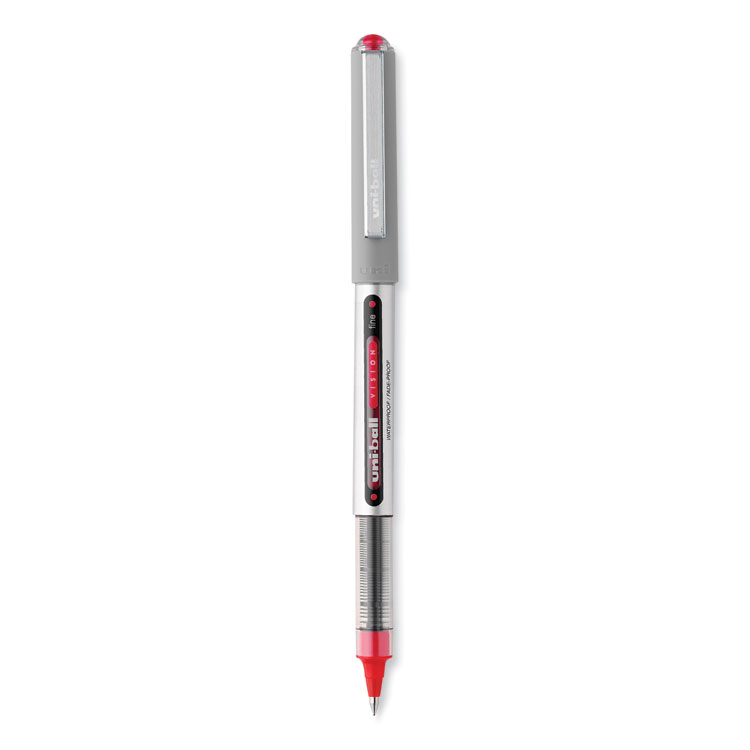 VISION Roller Ball Pen, Stick, Fine 0.7 mm, Red Ink, Silver/Red/Clear Barrel, Dozen - Image 2