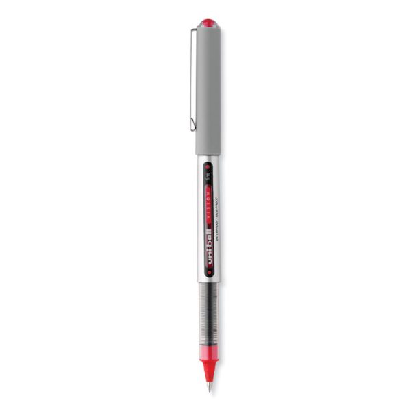 VISION Roller Ball Pen, Stick, Fine 0.7 mm, Red Ink, Silver/Red/Clear Barrel, Dozen - Image 3