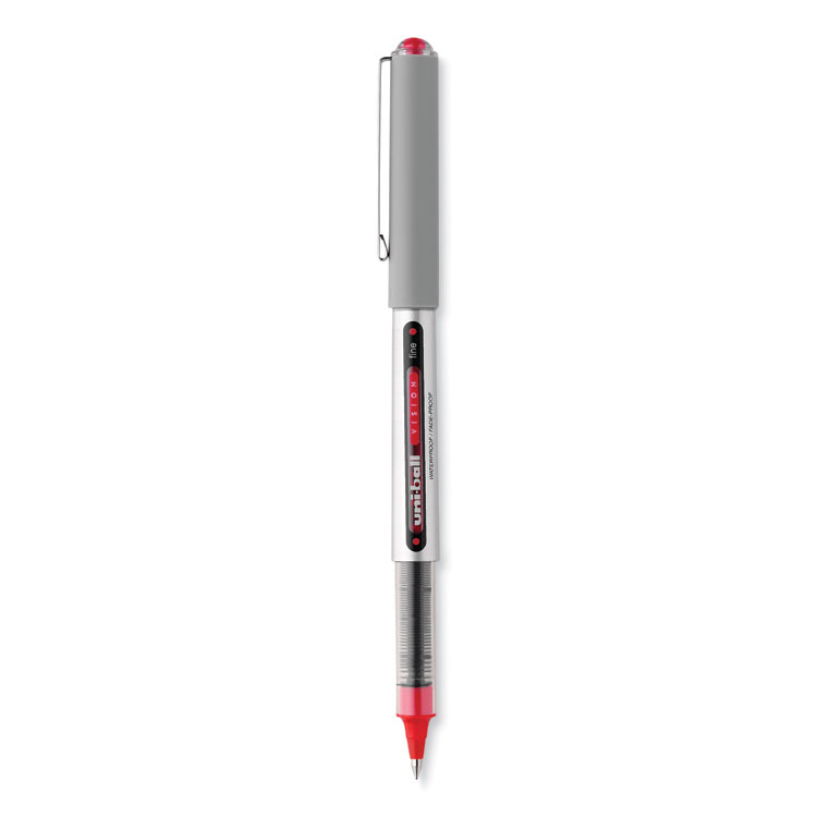 VISION Roller Ball Pen, Stick, Fine 0.7 mm, Red Ink, Silver/Red/Clear Barrel, Dozen - Image 3