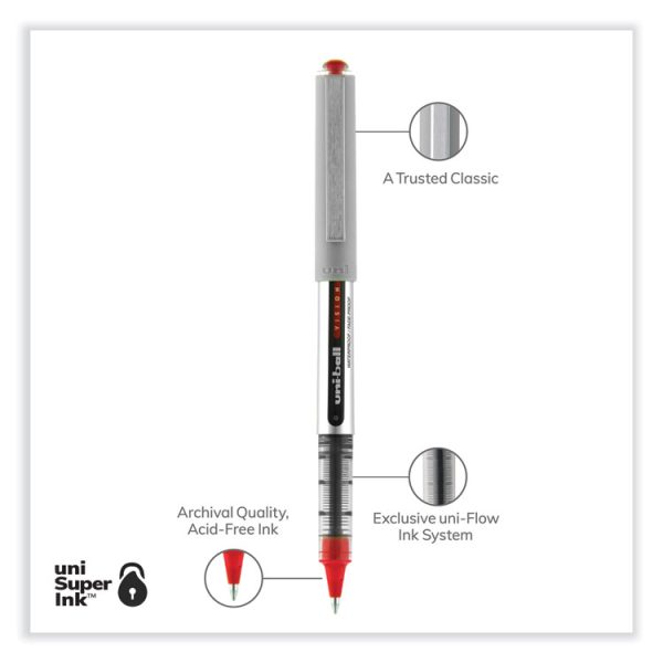 VISION Roller Ball Pen, Stick, Fine 0.7 mm, Red Ink, Silver/Red/Clear Barrel, Dozen - Image 4