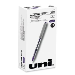 VISION Roller Ball Pen, Stick, Fine 0.7 mm, Violet Ink, Silver/Violet/Clear Barrel, Dozen