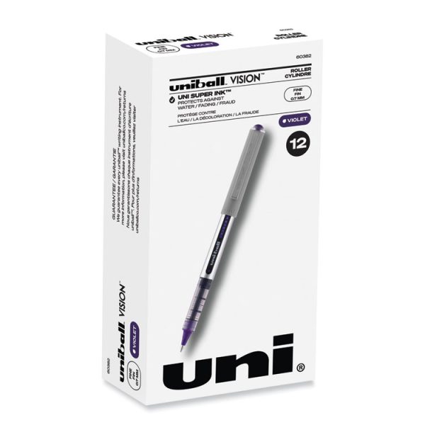 VISION Roller Ball Pen, Stick, Fine 0.7 mm, Violet Ink, Silver/Violet/Clear Barrel, Dozen