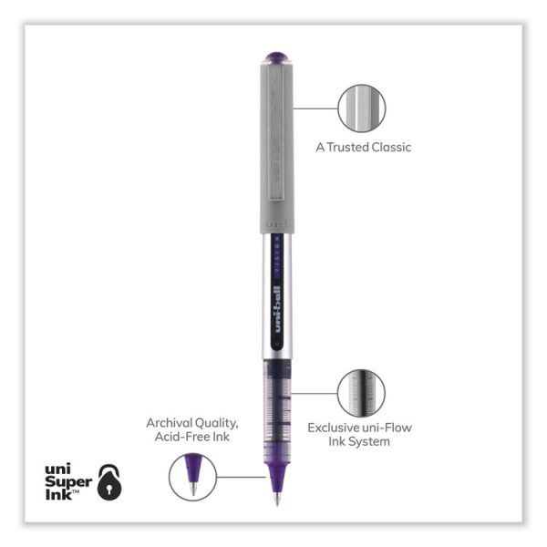 VISION Roller Ball Pen, Stick, Fine 0.7 mm, Violet Ink, Silver/Violet/Clear Barrel, Dozen - Image 4
