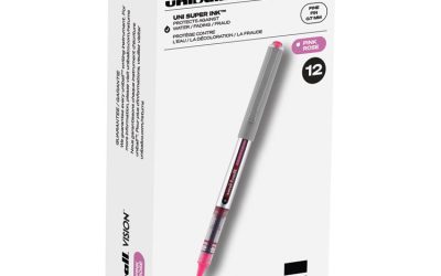 VISION Roller Ball Pen, Stick, Fine 0.7 mm, Pink Ink, Silver/Pink/Clear Barrel, Dozen