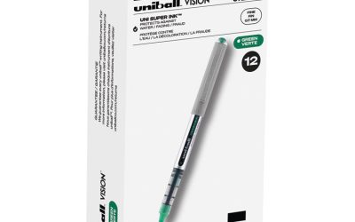 VISION Roller Ball Pen, Stick, Fine 0.7 mm, Green Ink, Silver/Green/Clear Barrel, Dozen