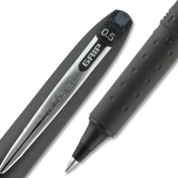 Grip Roller Ball Pen, Stick, Extra-Fine 0.5 mm, Black Ink, Black Barrel, Dozen - Image 4