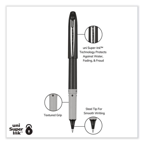 Grip Roller Ball Pen, Stick, Fine 0.7 Mm, Black Ink, Black Barrel, Dozen - Image 8