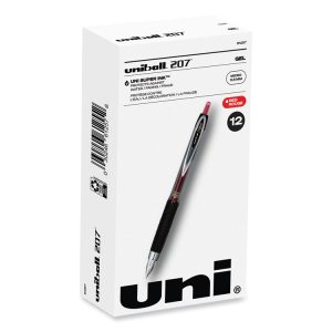 Signo 207 Gel Pen, Retractable, Fine 0.5 mm, Red Ink, Smoke/Black/Red Barrel, Dozen