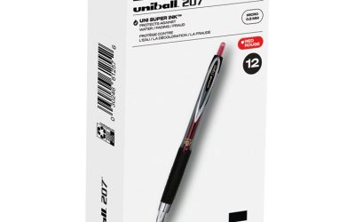 Signo 207 Gel Pen, Retractable, Fine 0.5 mm, Red Ink, Smoke/Black/Red Barrel, Dozen