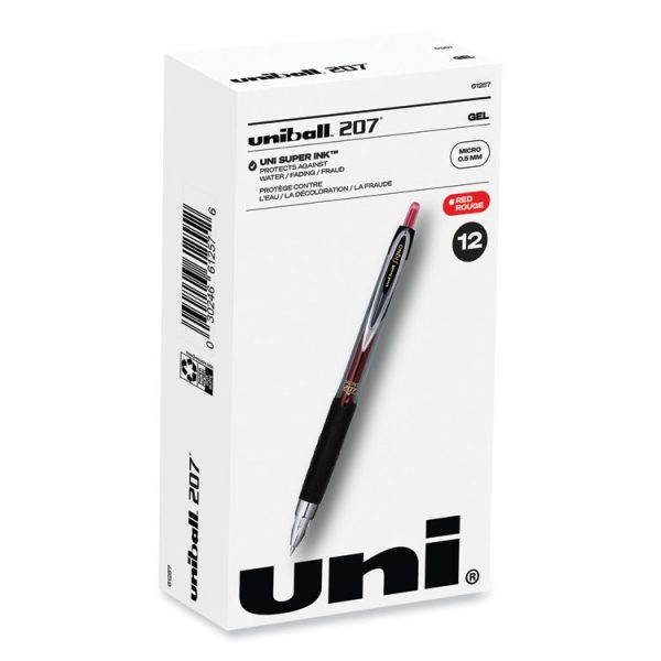 Signo 207 Gel Pen, Retractable, Fine 0.5 mm, Red Ink, Smoke/Black/Red Barrel, Dozen