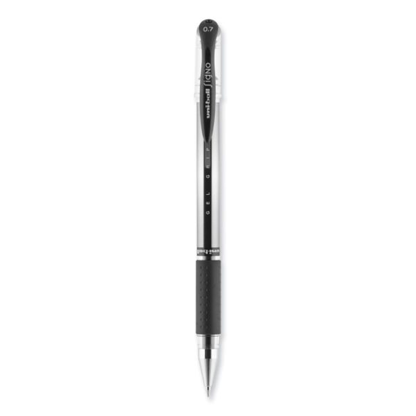 Signo GRIP Gel Pen, Stick, Medium 0.7 mm, Black Ink, Clear/Black/Silver Barrel, Dozen - Image 2