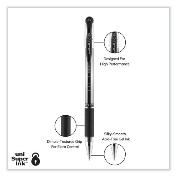 Signo GRIP Gel Pen, Stick, Medium 0.7 mm, Black Ink, Clear/Black/Silver Barrel, Dozen - Image 4