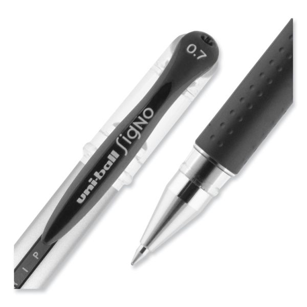 Signo GRIP Gel Pen, Stick, Medium 0.7 mm, Black Ink, Clear/Black/Silver Barrel, Dozen - Image 5