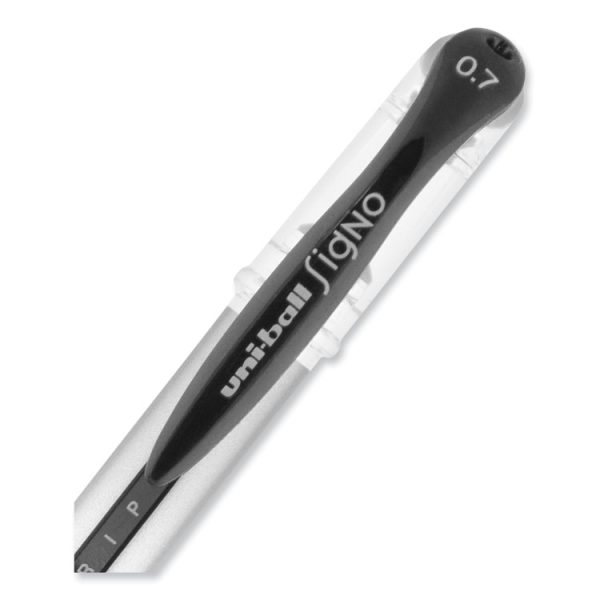 Signo GRIP Gel Pen, Stick, Medium 0.7 mm, Black Ink, Clear/Black/Silver Barrel, Dozen - Image 6