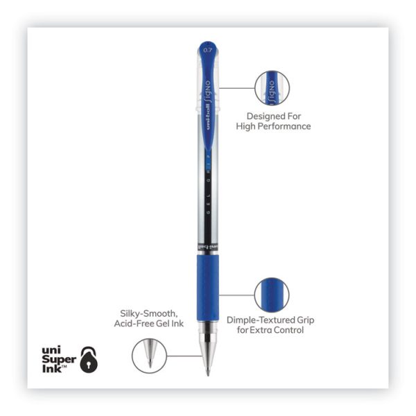 Signo GRIP Gel Pen, Stick, Medium 0.7 mm, Blue Ink, Clear/Blue/Silver Barrel, Dozen - Image 7