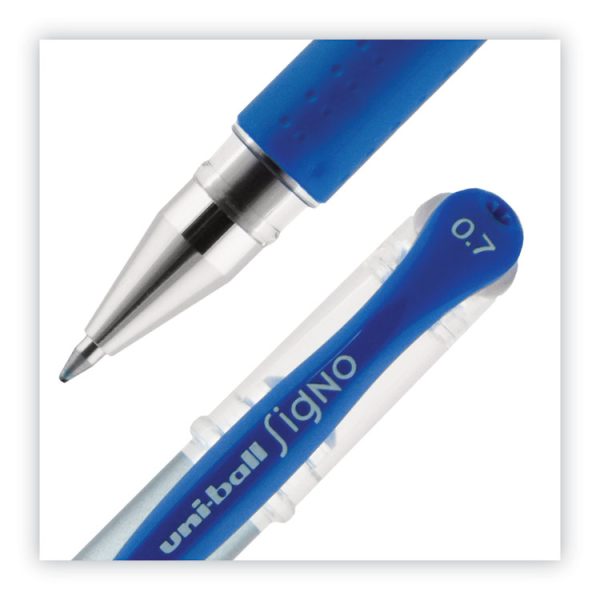 Signo GRIP Gel Pen, Stick, Medium 0.7 mm, Blue Ink, Clear/Blue/Silver Barrel, Dozen - Image 4