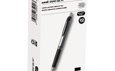 Signo Gel Pen, Retractable, Medium 0.7 mm, Black Ink, Silver/Black Barrel, Dozen
