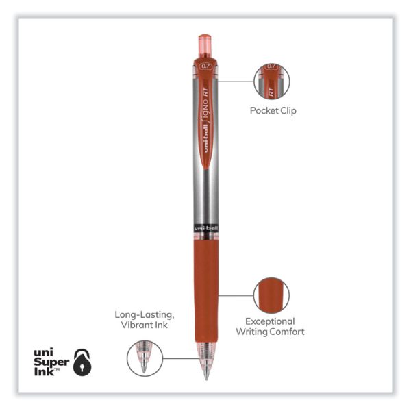 Signo Gel Pen, Retractable, Medium 0.7 mm, Red Ink, Silver/Red Barrel, Dozen - Image 4