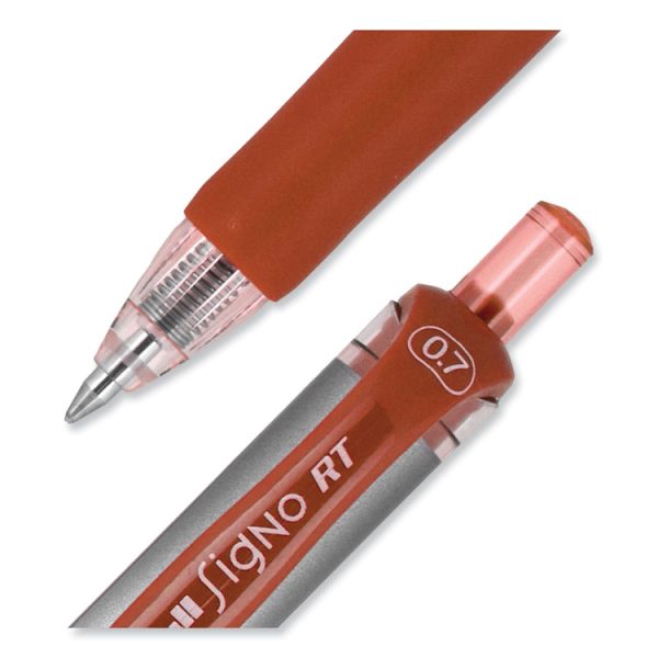 Signo Gel Pen, Retractable, Medium 0.7 mm, Red Ink, Silver/Red Barrel, Dozen - Image 5