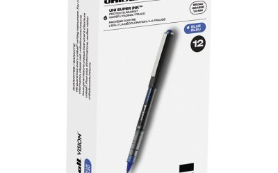 VISION Roller Ball Pen, Stick, Bold 1 mm, Blue Ink, Black/Blue/Clear Barrel, Dozen
