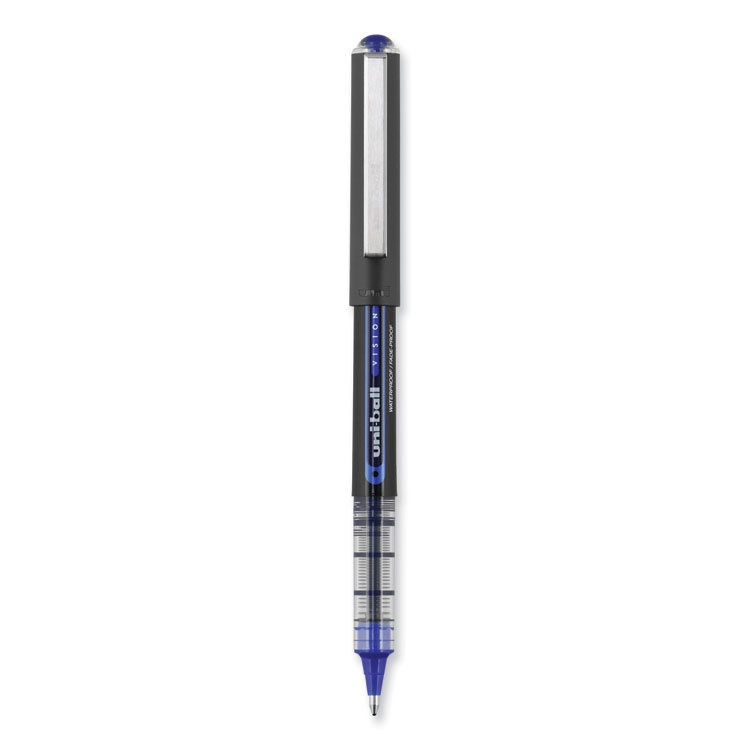 VISION Roller Ball Pen, Stick, Bold 1 mm, Blue Ink, Black/Blue/Clear Barrel, Dozen - Image 2