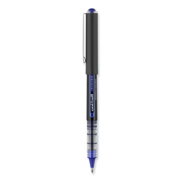VISION Roller Ball Pen, Stick, Bold 1 mm, Blue Ink, Black/Blue/Clear Barrel, Dozen - Image 3