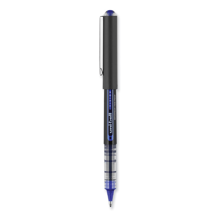 VISION Roller Ball Pen, Stick, Bold 1 mm, Blue Ink, Black/Blue/Clear Barrel, Dozen - Image 3