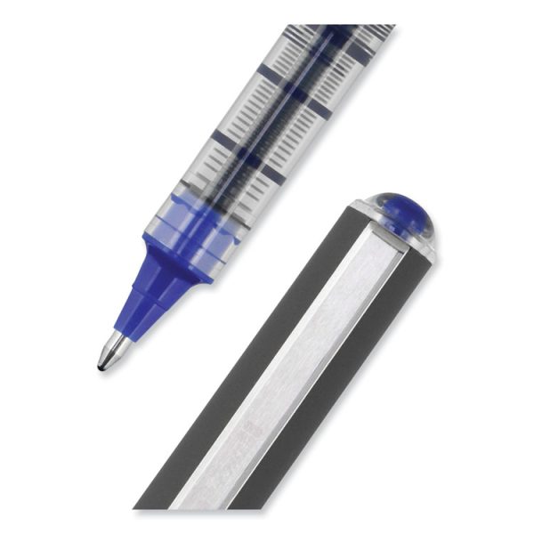 VISION Roller Ball Pen, Stick, Bold 1 mm, Blue Ink, Black/Blue/Clear Barrel, Dozen - Image 5