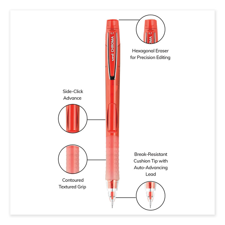 Chroma Mechanical Pencil, 0.7 Mm, Hb (#2), Black Lead, Red Barrel, Dozen - Image 4