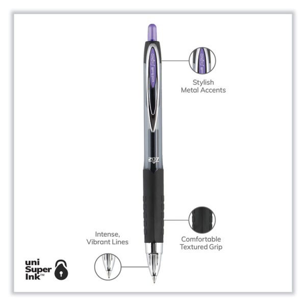Signo 207 Gel Pen, Retractable, Medium 0.7 mm, Violet Ink, Smoke/Black/Violet Barrel, Dozen - Image 4