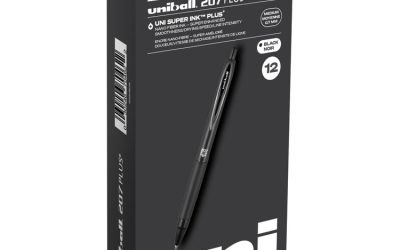 207 Plus+ Gel Pen, Retractable, Medium 0.7 mm, Black Ink, Black Barrel, Dozen